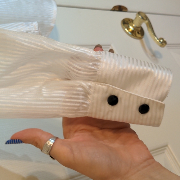 WHBM hi-low sheer long sleeve sheer stripes blouse XS black white - Picture 6 of 15